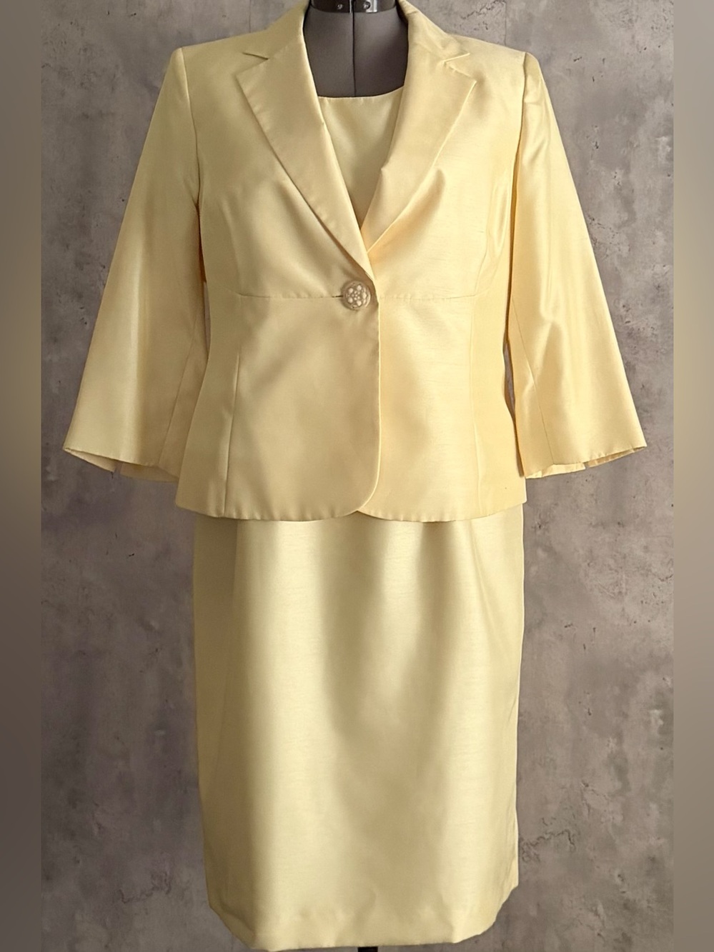 NWT Le Suit Yellow Dress Suit Set Bell Sleeve Jacket Mother of Groom Bride 14